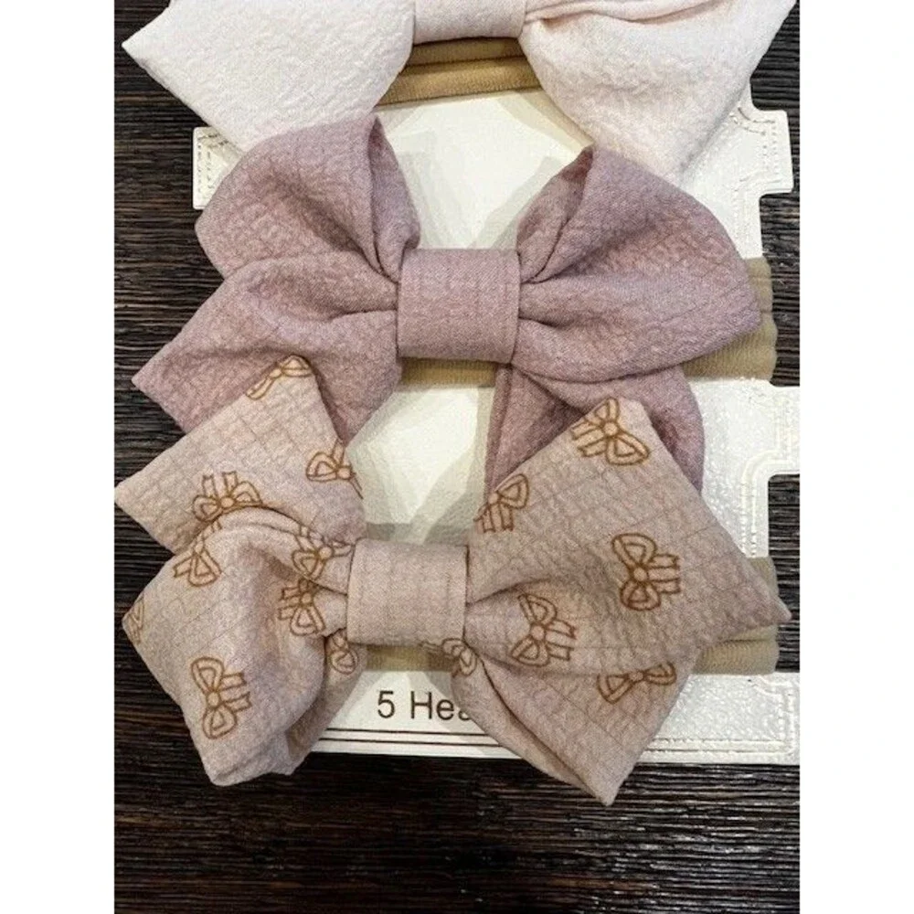 Ava Olivia Baby Girl Headbands 5-Pack Soft Fabric Bows, Neutral & Floral  NEW